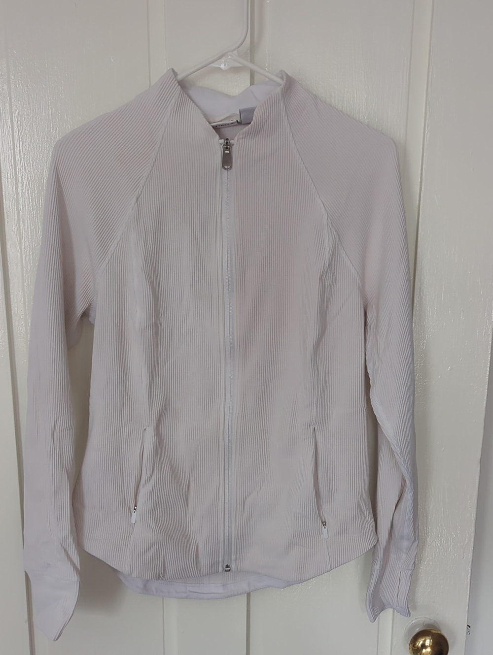 Athleta White Ribbed Zip Track Jacket